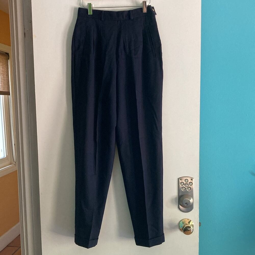Georges Marciano Womens M VINTAGE Pleat Front Dress Pants Navy Blue Wool w/Flaw